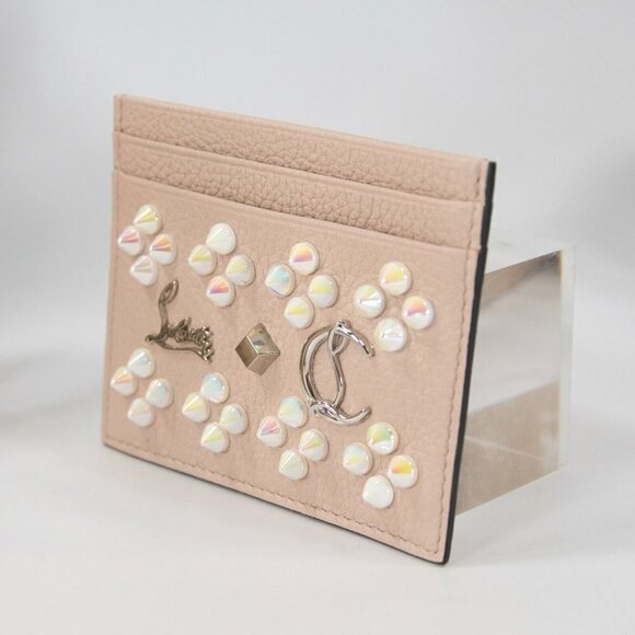 Christian Louboutin Kios Iridescent Studded Pink Leather Card Case Wallet NWT - Picture 5 of 10